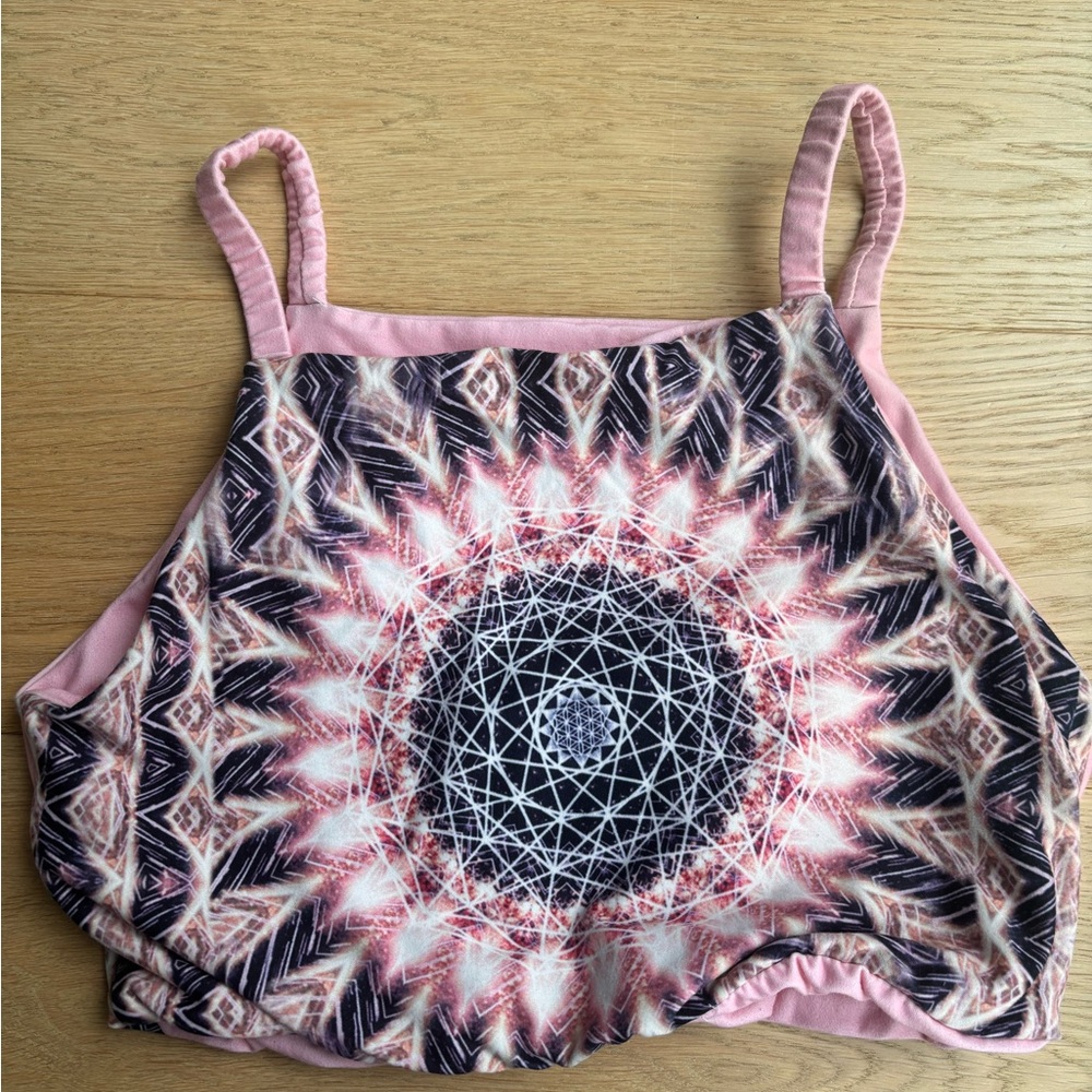 Pink Geometric Patterned Cropped Top/Sports Bra